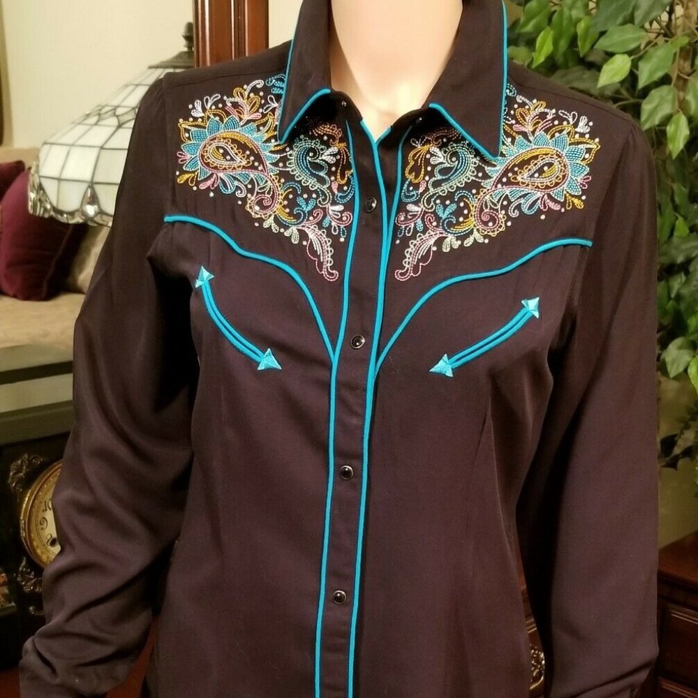 Panhandle Slim Chocolate Crystal Shirt S, NWOT